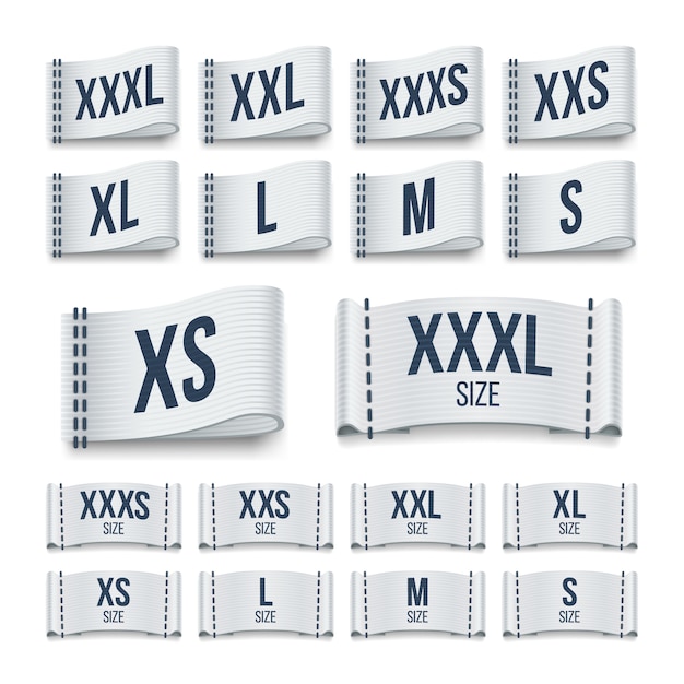 Size Clothing Fabric Ribbon Labels Garment Tags Vector Set