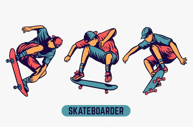 Premium Vector Skateboarder Colored Illustration Set