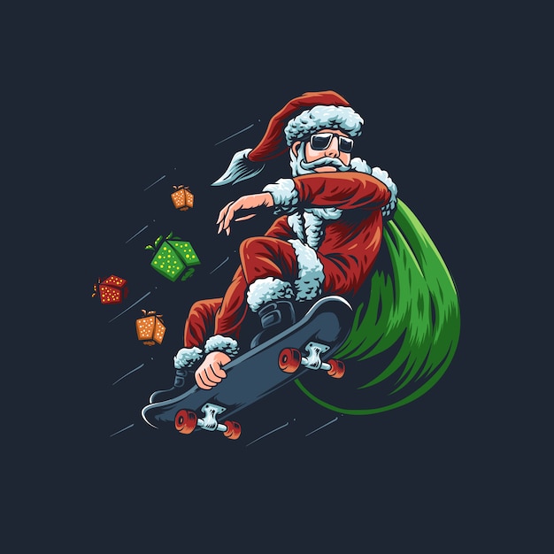 Download Skateboarding santa claus illustration | Premium Vector