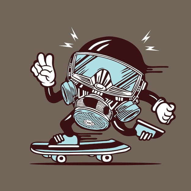 Premium Vector | Skater gas mask head skateboarding character design
