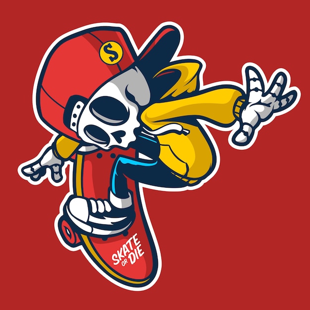 Premium Vector | Skater skull cartoon character