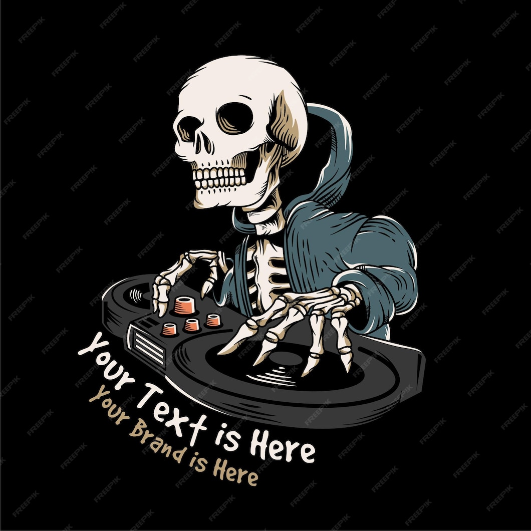 Premium Vector | Skeleton dj music illustration with hoodie