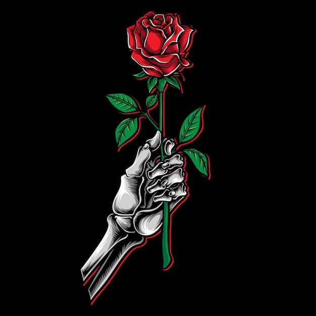 Premium Vector | Skeleton hand holding red rose