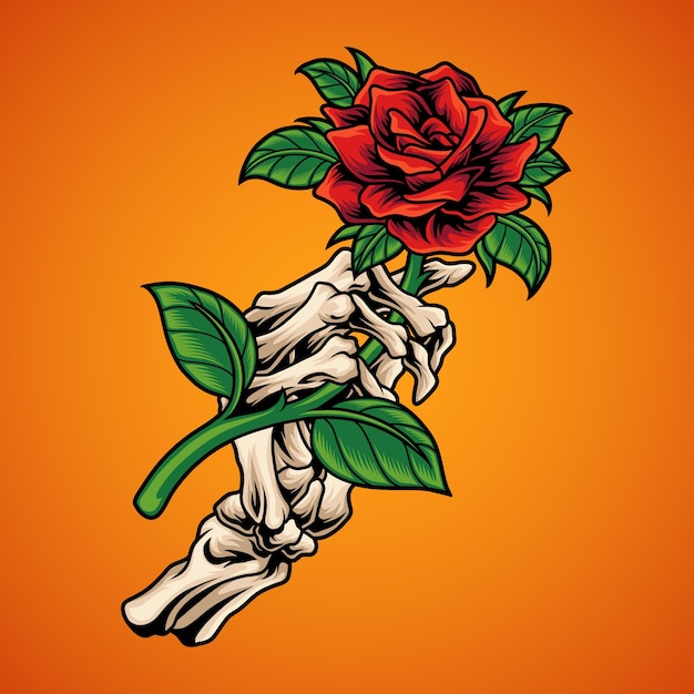 Premium Vector Skeleton Hand Holding Rose