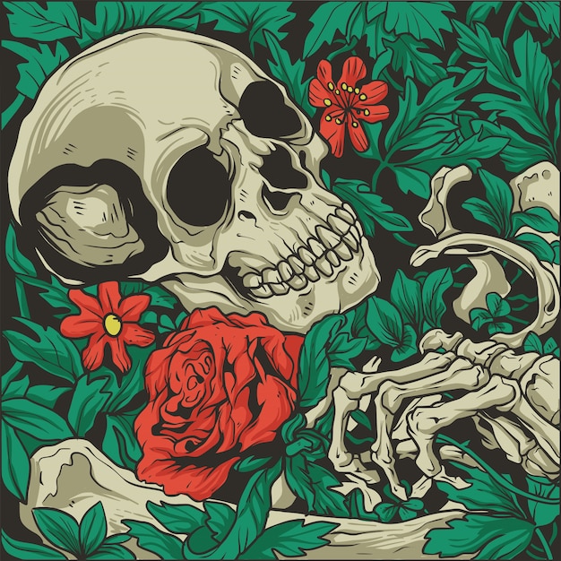 Premium Vector | Skeleton holding a roses illustration