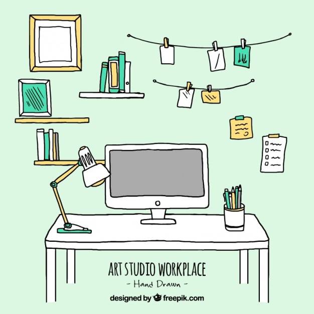 Free Vector Sketch of artistic workplace