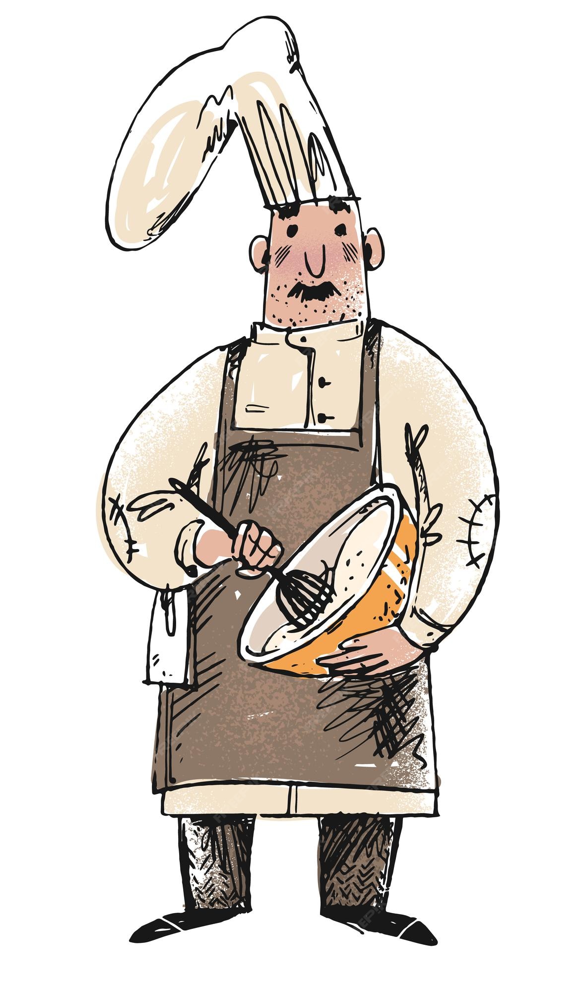 Premium Vector Sketch of a baker stirring dough for fresh pasty