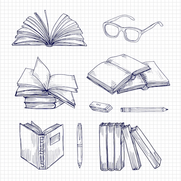 Sketch books and stationery set | Premium Vector