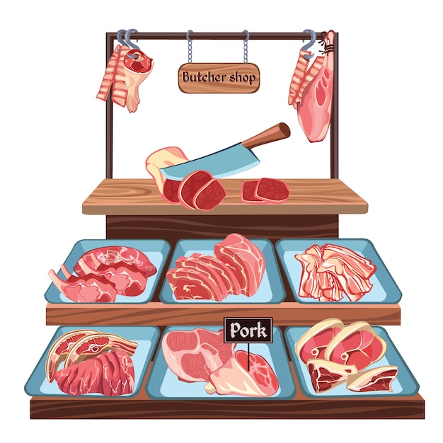 Sketch butcher shop concept | Free Vector