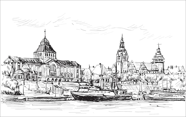 Premium Vector | Sketch cityscape of poland, szczecin city ,free hand ...