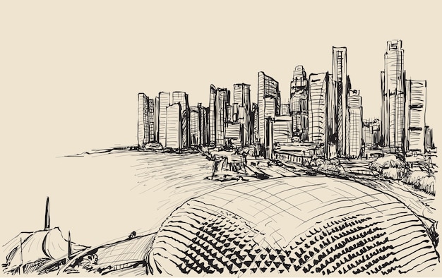 Premium Vector Sketch Cityscape Of Singapore Skyline