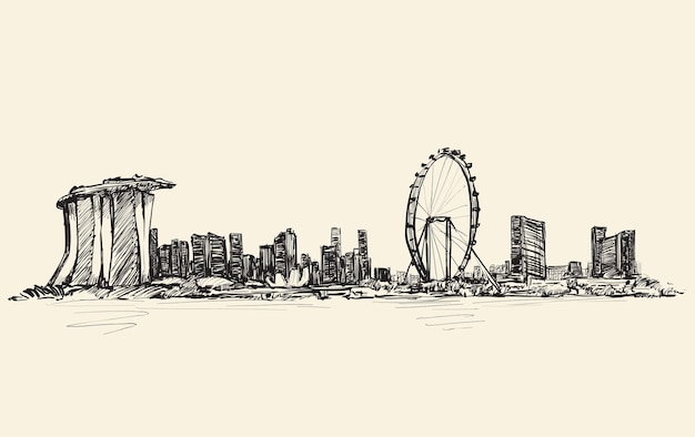 Premium Vector Sketch Cityscape Of Singapore Skyline