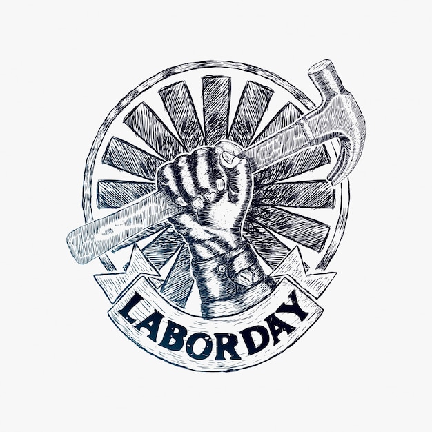 Sketch of fist for world labor day with grunge background Premium Vector