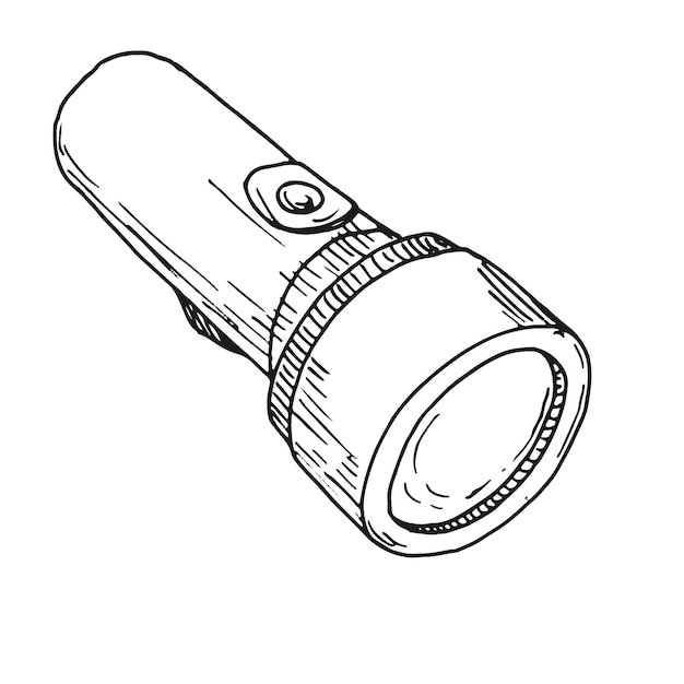 Premium Vector Sketch of a flashlight isolated on a white background.
