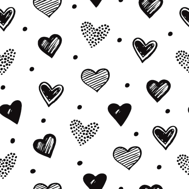 Premium Vector | Sketch hearts seamless pattern