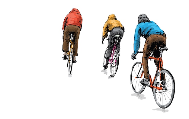 通り イラストの固定ギア自転車に乗るサイクリストのスケッチ プレミアムベクター