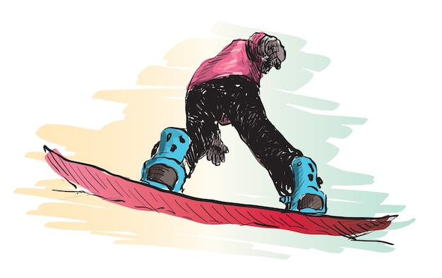 スノーボード男のスケッチ 乗馬 ウィンタースポーツ スノーボードコレクション フリーハンド描画イラスト プレミアムベクター