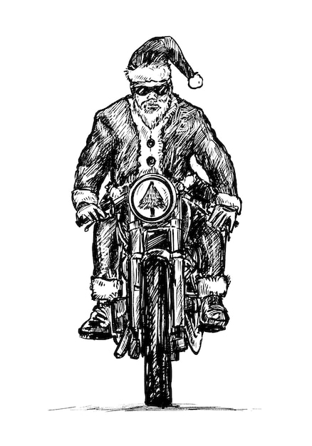 Premium Vector | Sketch of santa rides motorcycle hand draw