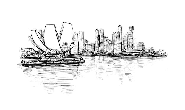 Premium Vector | Sketch of singapore skyline hand draw