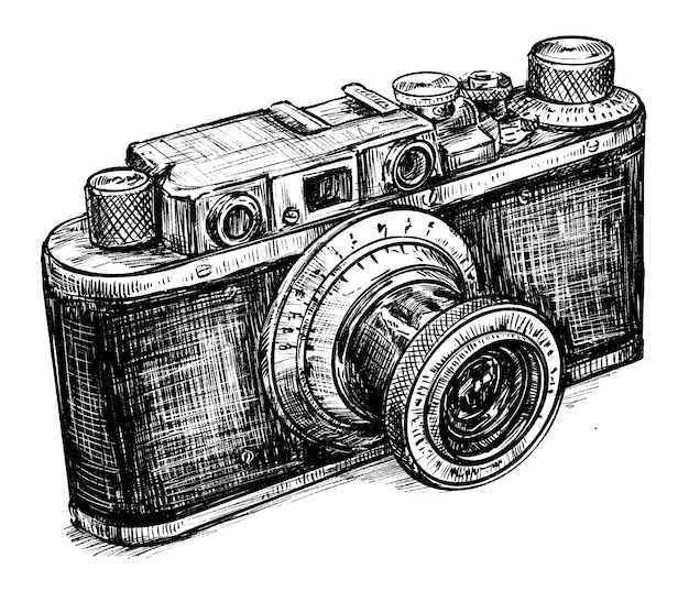 Premium Vector Sketch Of Vintage Camera Hand Draw