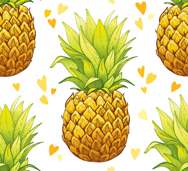 Download Premium Vector | Sketch watercolor pineapple seamless pattern.