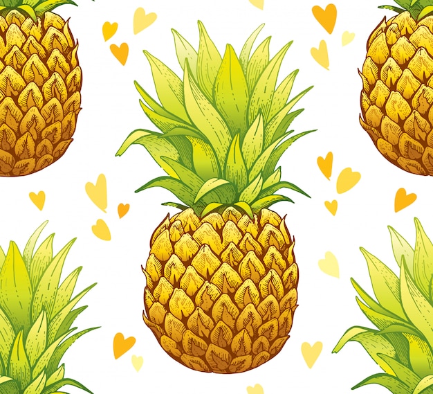 Download Sketch watercolor pineapple seamless pattern. Vector | Premium Download