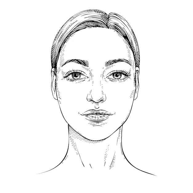 Premium Vector Sketch Young Woman Face Front Face Outline Hand Drawn Illustration