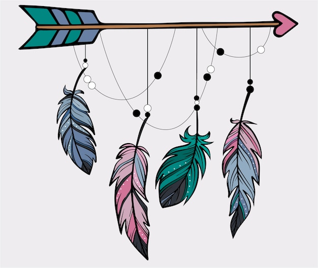 Download Sketched arrow and feathers in boho style Vector | Premium ...