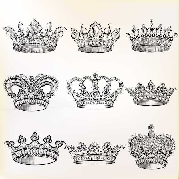 Premium Vector | Sketched crowns collection