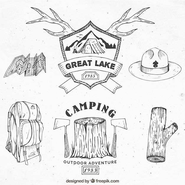 Sketches adventure badges and
accessories