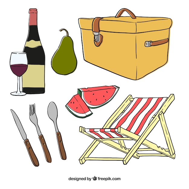 Sketches basket with picnic elements