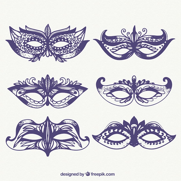 Free Vector | Sketches of carnival ornamental masks pack