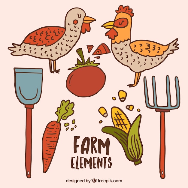 Sketches farm animals and elements