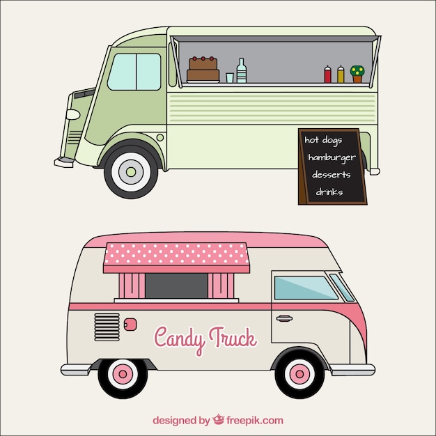 Food Truck Drawing Outline - Truck and trailer is used to carry goods