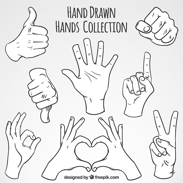 Sketches of gestures with hands set Free Vector