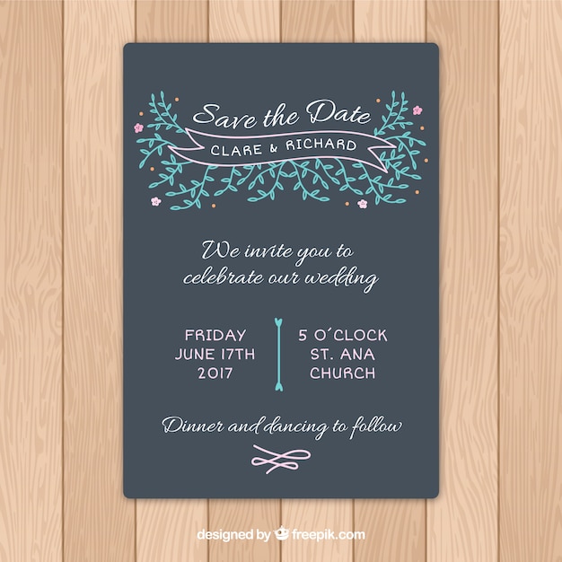 Download Sketches leaves details wedding invitation Vector | Free ...