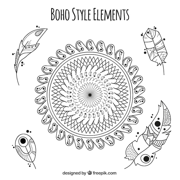 Download Sketches mandala and feathers Vector | Free Download