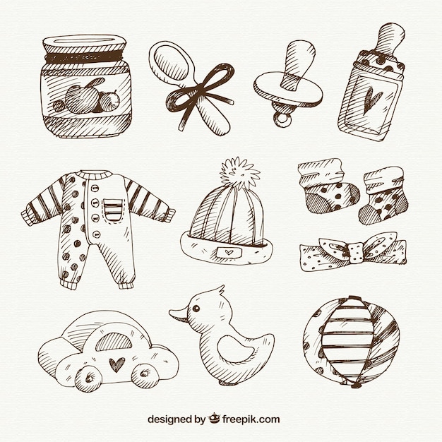 Sketches of various baby items Vector | Free Download
