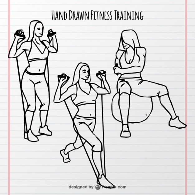 Sketches of woman training with sports\
elements