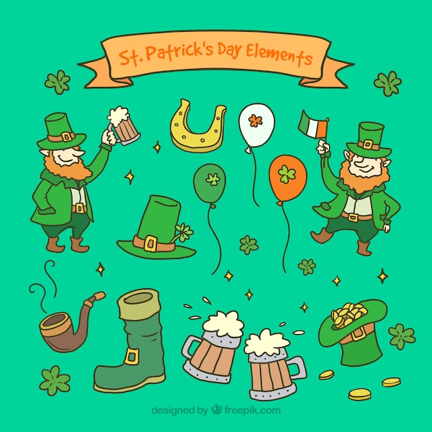 Sketches saint patrick element collection | Free Vector