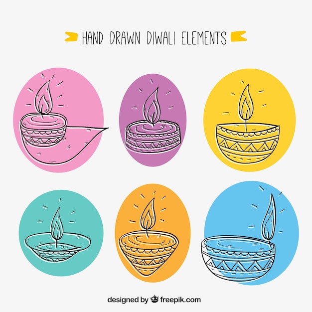 Free Vector Sketches of several diwali candles