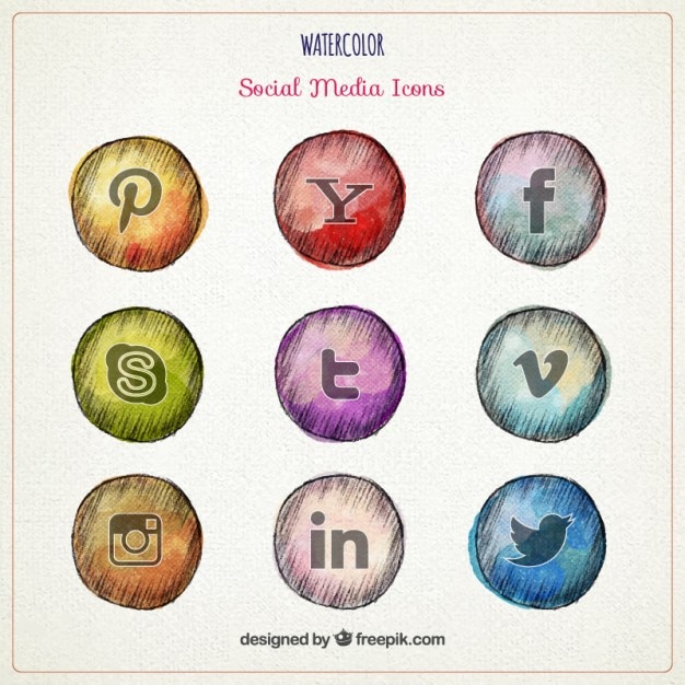 Sketches social media icons in watercolor | Free Vector