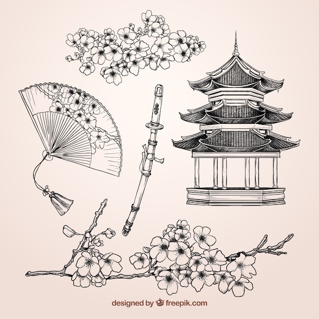 Sketchy japanese elements | Free Vector