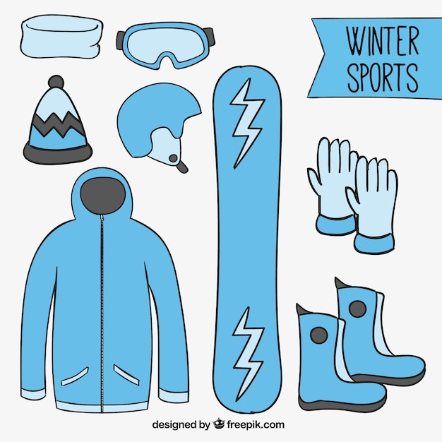 Sketchy winter sports in blue tones