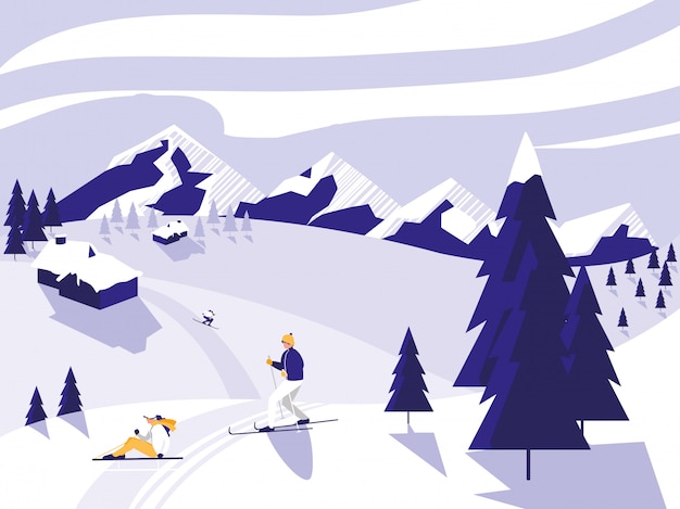Premium Vector | Ski camp snowscape scene
