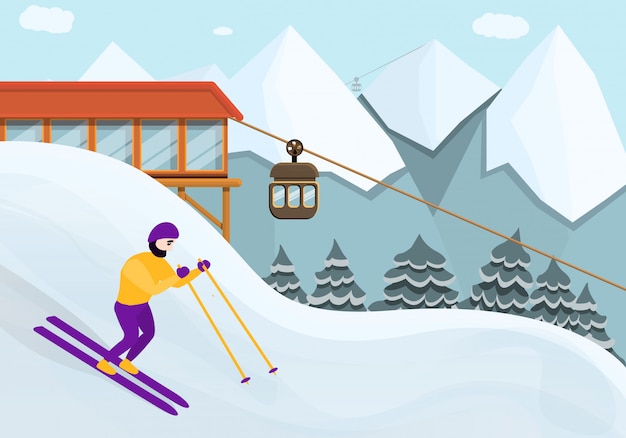 Premium Vector Ski Resort Cartoon Style