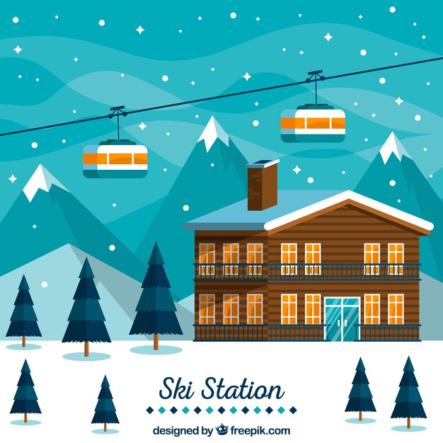 Free Vector | Ski resort design in flat style