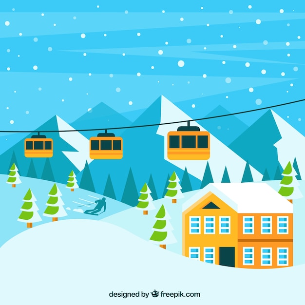 Free Vector | Ski resort design with yellow house