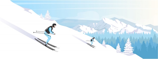 Vector | Ski holiday flat color illustration