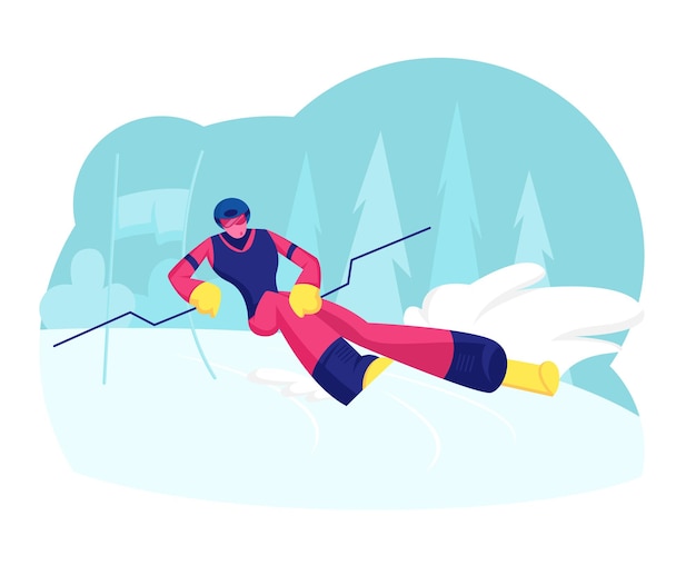 Premium Vector Ski Slalom Winter Sports Cartoon Flat Illustration